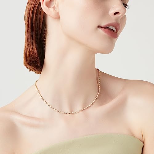 Miabella 925 Sterling Silver Italian Solid 2.5Mm Two-Tone Twisted Herringbone Chain Necklace For Women Necklace Made In Italy (Length 16 Inches) #TOP3