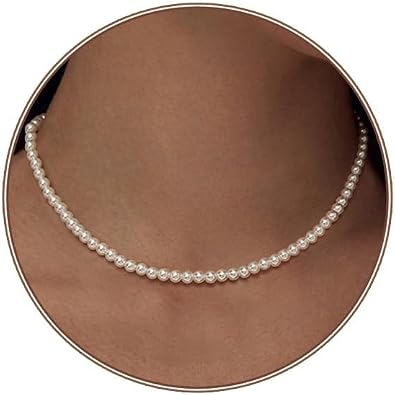 Pearl Necklace 4MM/6MM/8MM Dainty Round Imitation Pearl Choker Necklace Wedding Pearl Necklace Delicate Jewelry for Women Simple Bridesmaid Jewelry Gifts