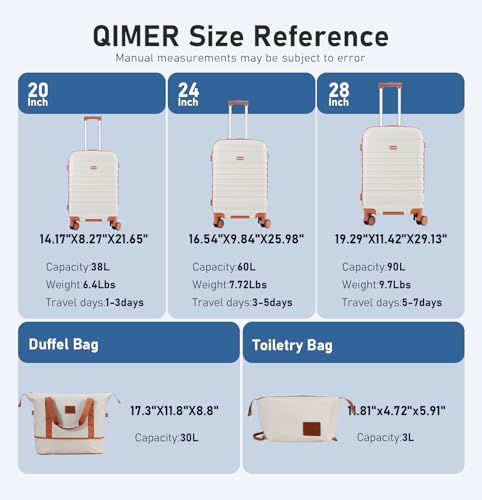 5 Piece Luggage Set, 100% PC Hardside Luggage with Spinner Wheels, Suitcase withTsa Approved Lock, Lightweight Travel for Men and Women, Beige (20/24/28/DB/TB)3