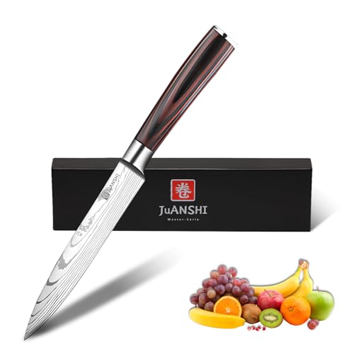 JUANSHI® Japanisches Messer, 13 cm Universalmesser - Professionelles Küchenmesser mit Pakkaholzgriff aus hochwertigem Carbon-Edelstahl, 2024227