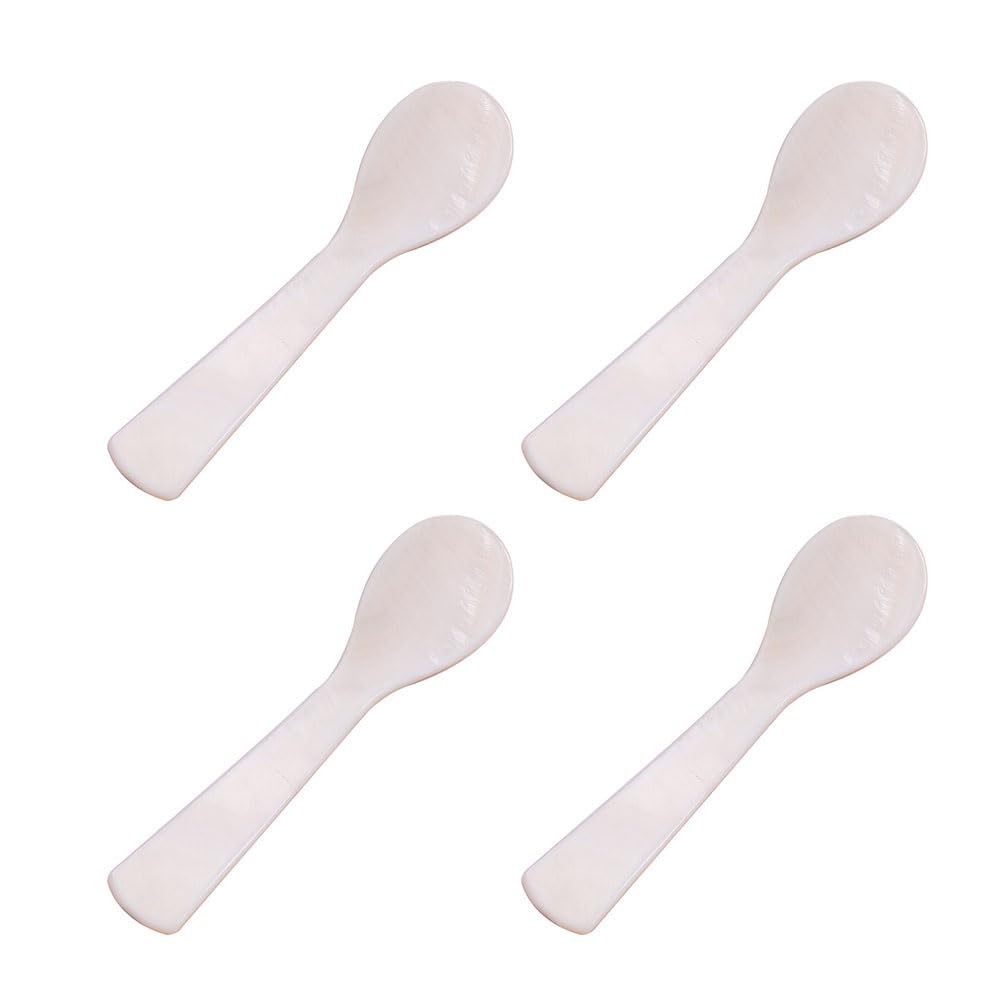 JZSCaviar Spoons Set, 2 Pcs Ice Cream Scoops White Mother of Pearl Caviar Spoon with Round Handle for Caviar Egg Coffee Serving Ice Cream Restaurant Serving Set(9cm)