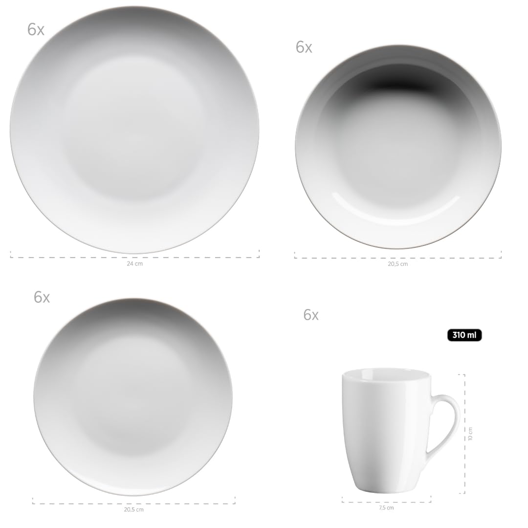 Domestic by Mäser Alesia - Vajilla (62 Piezas, 6 comensales, Porcelana), Color Blanco