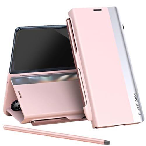 Coque Samsung Galaxy Z Fold3 en cuir rose chic avec stylet S Pen inclus et support