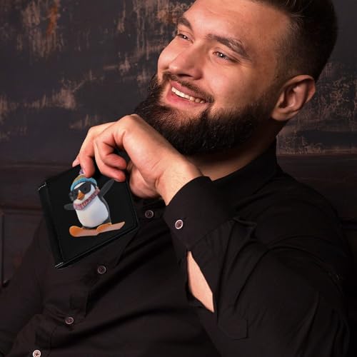 Penguin Ski Skiing Slim Bifold Wallets for Men Stylish Front Pocket Purse with Card Holder Slots4