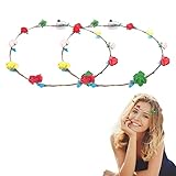 【Corona de flores LED de moda】 Paquete de 2 diademas LED de colores con flores intermitentes. Excelentes materiales hechos a mano y mano de obra exquisita Diademas de corona de flores decoradas con luz LED. Esta diadema de corona brillante te hará más adorable y llamativo en la fiesta.