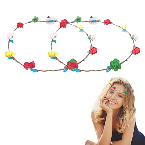 BAOSROY Blumenkranz,LED Blumenkranz,Verstellbarer Blumenkranz,LED Blumenkrone,LED Stirnband,Garland Stirnband,Haar Blumenkranz,für Festival Geburtstag Weihnachten Party Hochzeit Dekor,2PCS Cover