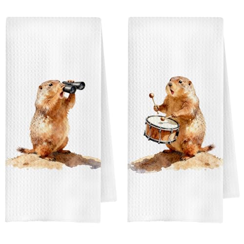 ChenCraty Funny Groundhog Kitchen Towels, Groundhog Lover Gifts Dish Tea