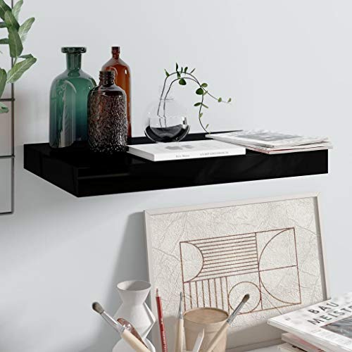 CINDERFUL Estante Flotante de Pared Negro Brillante MDF 40x23x3 Salón Librerías