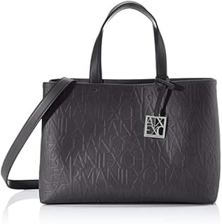 Armani Exchange Women's Medium Logo All Over Debossed Open Shopping Bag Satchel, One Size