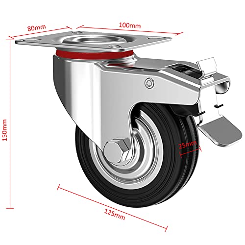 BAKAJI Set da 4 Ruote per Carichi Pesanti 125mm