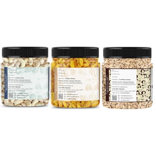Image of LILA DRY FRUITS Cashew Raisin Sunflower Seeds Combo 100 Gms x 3 | Nuts Seeds Mix for Healthy Snacking | Crunchy Sweet Snack Mix for Daily Nutrition Perfect for Gifting