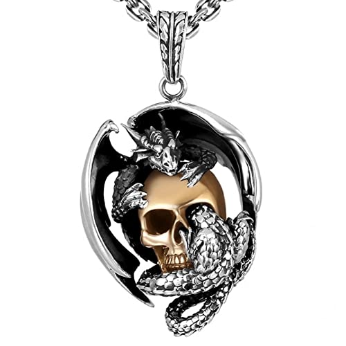Xunfee Edelstahl Halskette Punk Totenkopf Drachen Anhänger Halskette Hip Hop Halskette Modeschmuck für Männer Cover