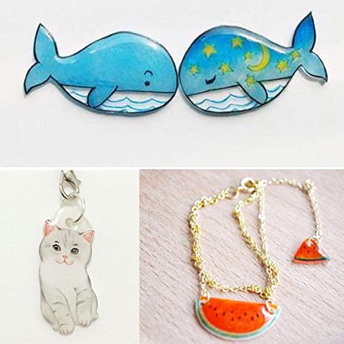 NICAVKIT 70pcs Schrumpffolie Set, A4 schrumpffolienplatten matt Transparent Bastelfolie Schrumpffolie, schrumpfende Plastikfolien set inklusiv 20 Blatt A4 Schrumpffolien, und 50pcs Schlüsselanhänger