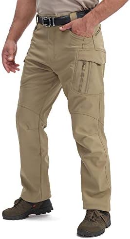 CRYSULLY Men's Fall Winter Outdoor Work Cargo Pants Hiking Snow Thermal Trousers Khaki