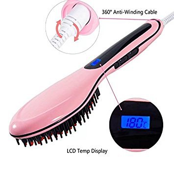 Hair Straightener Brush Anti Static Ceramic Heating Detangling Hair Brush Faster Straightening Styling Tools Hair Straightening Iron Pink Color