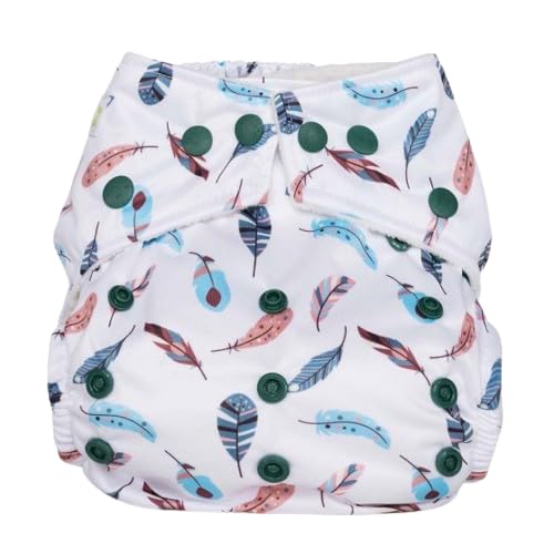Reusable Washable Nappies Newborn and One Size Pocket Cloth Diaper 5-35lbs Each Nappy with 2 Bamboo Inserts Boosters, Adjustable Popper Closure Hook Loop, Premature (Feathers, One Size 10-35lbs)