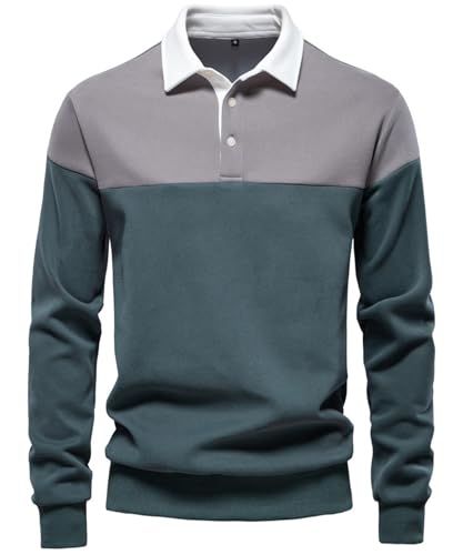 OlyljpinZ Polo Homme Manches Longues Chemises en Coton Classique à Couleur Contrastée Mode Sport Shirt Polo de Golf Décontracté T-Shirt Léger Polo de Travail Tennis Rugby Tops Automne Printemps