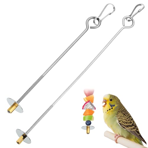 2 Stück Vogelspieß Papageienspieß Futterspender, Edelstahl Vogel Lebensmittelhalter, Vogelgemüsespieß, Obst Gemüse Halter Futtersuche Spielzeug Sittiche für Papageien
