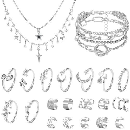 Image of NEWITIN 66 Pcs Silver Jewelry Set for Women Fashion Costume Y2K Jewelry Set