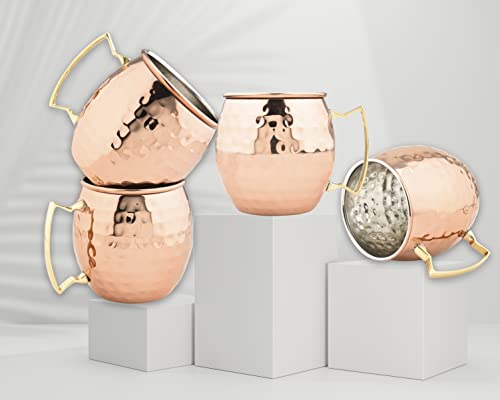 Bold & Divine Moscow Mule Mugs | 3.7 X 4 Inches | Large | 18 Oz | Set Of 4 Cups | Stainless Steel Lining | Pure Copper Plating #TOP7