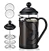 MeelioCafe French Press - Press caffettiera da 0,35 litri (2 tazze), resistente al calore, in vetro borosilicato, piccola, 350 ml, nero
