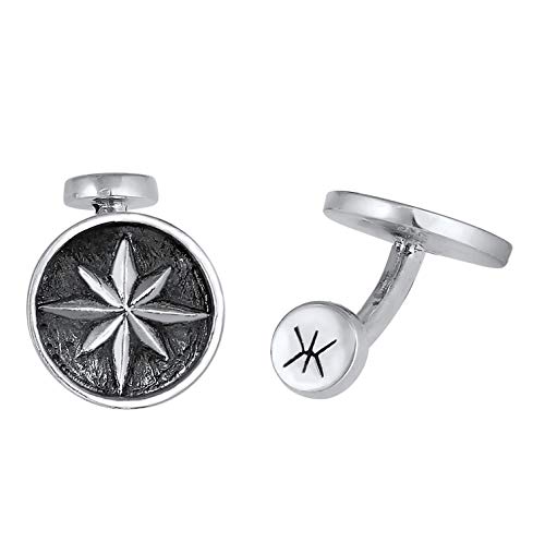 Kuzzoi Manschettenknöpfe für Herren mit Kompass Symbol im Vintage Design, 925 Sterling Silber oxidiert, Maritime Cufflinks für das Hemd, Stilvolles Männer Geschenk für Hochzeit und Geburtstag
