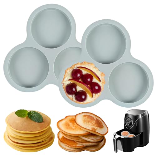 Butabeishy Molde de silicona para tortitas, 2 unidades, 3 cavidades para freidora de aire caliente, color gris, antiadherente, para magdalenas, tartas de huevo, queso, sándwiches y postres