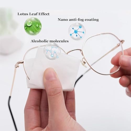 Image of 100Pcs Anti-Fog Wipes for Glasses - Individually Wrapped, Pre-Moistened Lens & Screen Cleaner Wipes for Glasses, Laptops, Phones, Monitors, and Camera Lenses