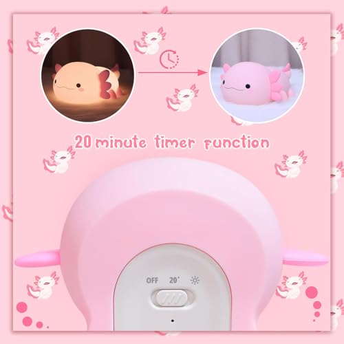 Image of ELEPHANTBOAT Axolotl Night Lamp for Kid, Silicone Cute Axolotl LED Table Lamp, Colour Changing with USB Rechargeable Night Light, Sensor light with 15mins Auto Off Kid Room Bedside Light, Gift for Kid