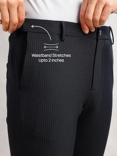 Image of Thomas Scott Men's Regular Fit Mid-Rise Solid Formal Performance Trouser | Flexi-Waist & 4-Way Stretch | 4 Pockets | Button Closure