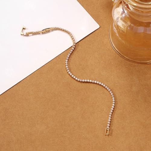 Tennis Bracelets for Women Dainty 14K Gold Plated Cubic Zirconia Tennis Bracelet Sparkly Rhinestone Bracelet Simulated Diamond Bracelets Tennis Jewelry for Women Men4