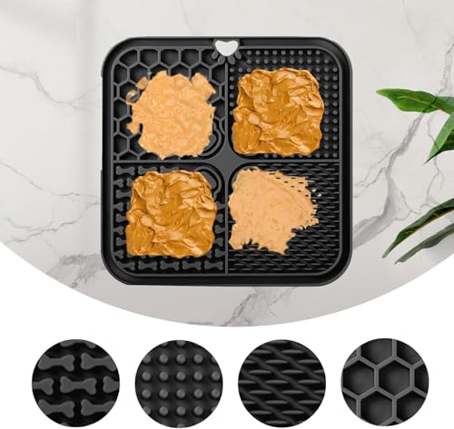 Leckmatte für Hunde, Futtermatte für Butter & Joghurt, Hundespielzeug für Baden, Training & Fellpflege (1er-Pack Schwarz, 20X20 cm)