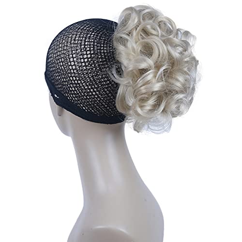 Lydell Short Ponytail Hair Extensions Wavy Curly Synthetic Hairpiece with Jaw Claw (122 Light Blonde)