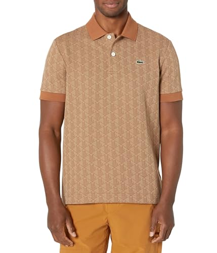 Lacoste Men's Classic Fit Monogram Print Contrast Collar Polo Shirt, Viennese/Liquor, XX-Large
