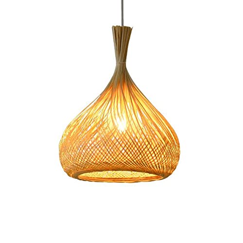 Lustre en bambou rétro rotin tissé à la main avec douille E27 et cordon réglable pour salon