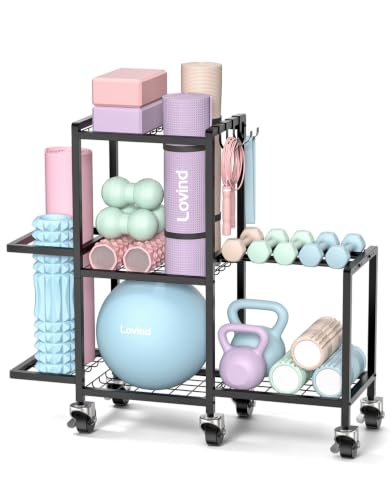 Multi-Functional Home Gym Storage Rack,Yoga Mat Storage on Wheels