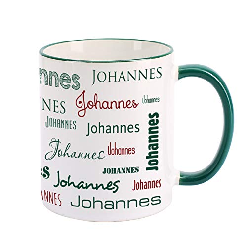 Herz & Heim® Namenstasse in verschiedenen Schriftarten 300 ml aus Keramik mit Farbauswahl Dunkelgrün – Ansicht 1