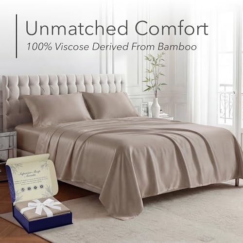 Image of DECOLURE 100% Viscose Derived from Bamboo Sheets Twin Size - Luxury 3 Pc Naturally Cooling Sheets, Ultra Soft Bed Set - Deep 17 inch Pockets, Durable Double Stitching, Oeko Tex Standard (Taupe)