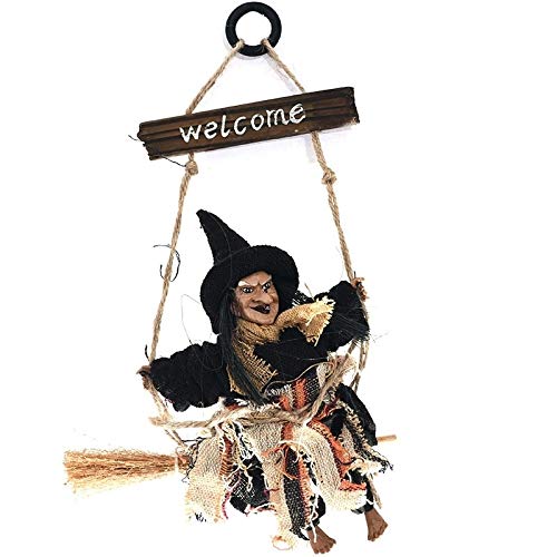 ozdoba na Halloween, w stylu retro, czarownica, miotła, duch, dekoracja domu, na Halloween, świąteczna ozdoba na imprezę, zawieszka na Halloween (czarna) -Z (kolor: żółty)