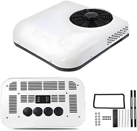 8500 BTU RV Roof Air Conditioner - High Efficiency Top-Mounted Cooling Unit with Temperature Display & Remote Control, Fast Cooling for Campers, Fifth Wheels, Trucks (White)