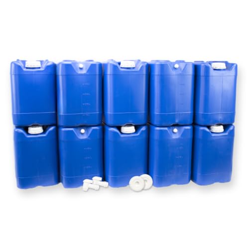 Aguaprep 5-Gallon Stackable Water Storage Containers, w/Lids + Spigot, Easy Fill, Survial Supply, Emergency Water Storage for Camping and Disaster Preparedness, RV, 50 Gallon Set (10 Tanks)