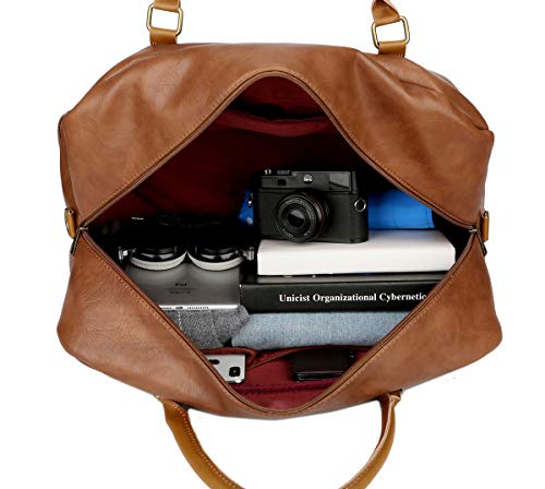 BAOSHA Vegan Leather Large Travel Duffel Tote Bag Carry On Weekender Overnight Bag With Shoe Compartment HB-38 (Brown) - Thumbnail 6