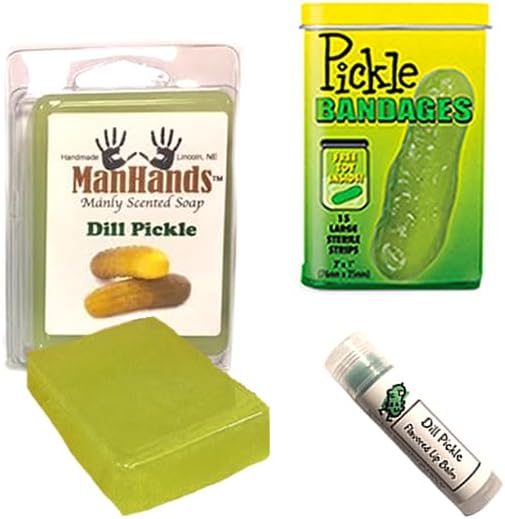 Pickle Bath & Grooming Sampler Gift Pack (3pc Set) - Dill Pickles Lip Balm, Pickle Bandages & Pickle Soap
