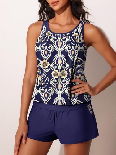 Image of Summer Mae Blouson Women's Tankini Swimsuits Tummy Control Modest 2026 Two Piece with Sporty Pockets Bathing Suits
