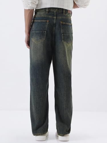 Image of Urbano Fashion Men's Loose Baggy Fit Heavy Washed Jeans Non-Stretchable