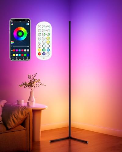 Opiniones y reviews de Lámpara de piso los mejores 10. 44 Muja Lámpara de Pie Inteligente LED, RGB Lampara de Piso Ajustable y Decolorada, Aplicación y Control Remoto, Cambia al Ritmo de la Música, Apto Para Salas de Juegos y...