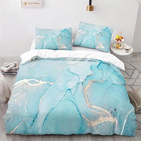 Tomifine Marble Bedding Set Marble Duvet Cover Set, Soft Microfiber Comforter Cover Quilt Cover Set Decorative 3 Piece (Single: 135 x 200 cm,Light blue) Cover
