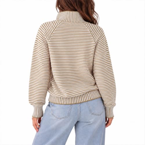 Striped Sweater Women Quarter Zip Sweater Knit Long Sleeve Fall Sweaters - image 5