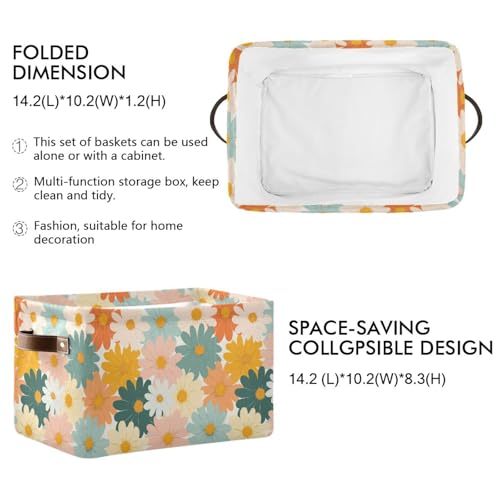 Image of Aslsiy Storage Basket Colorful Daisies Retro Groovy Flower (4) Nursery Bins Baby Canvas Box Clothes Shelf Basket Laundry Hampers 1 Pcs