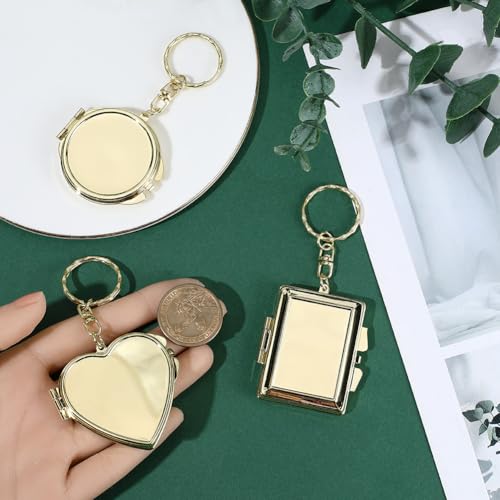 SUNNYCLUE 1 boîte de 3 porte Clés Miroir de Poche en Forme de Cœur Double Face Rond Rectangulaire Petit Format Doré pour Voyage Maquillage Portable pour Femme Sac à Main Fournitures D'Artisanat – vue 3